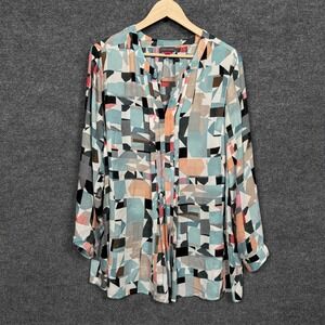 Vince‎ Camuto Plus Size 2X Shirt Blouse Top Abstract Print Popover Geometric Art